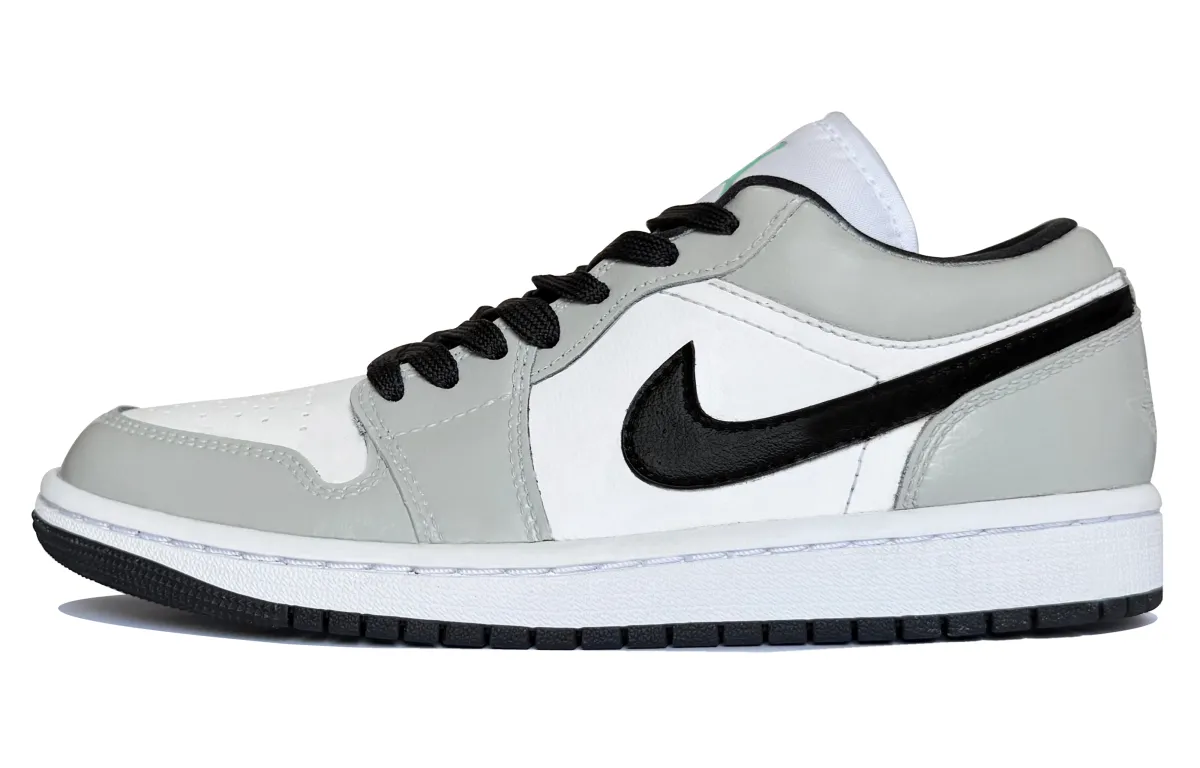 Jordan Air Jordan 1 Lunar Mail, Mist Gray Cushioning Low top Vintage Basketball Shoes Men's Gray White