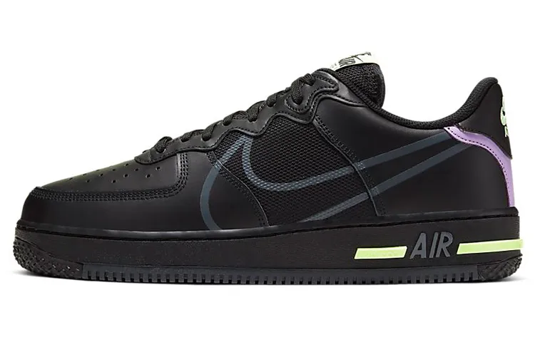 Nike Air Force 1 React Black Violet Star Barely Volt