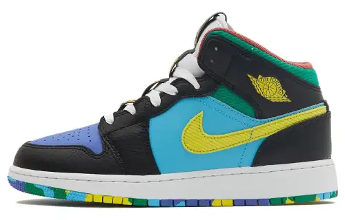 Jordan Air Jordan 1 Mid Slip Resistant High top Vintage Basketball Shoes Men's Black Blue Red