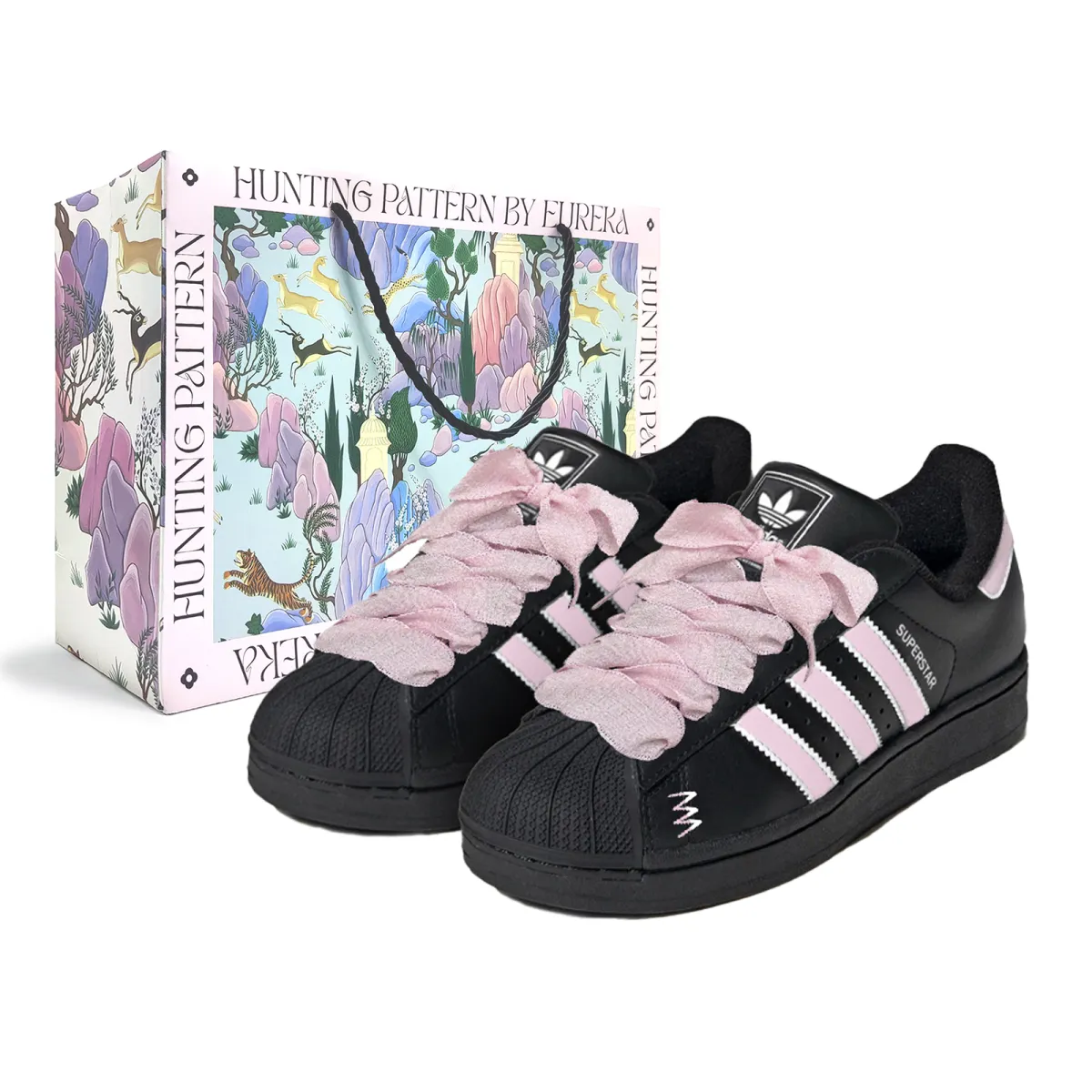 Adidas Originals Superstar 2 Cherry Blossom Pink Love Words Shopping Bag Abrasion Resistant Low top Skateboard Shoes