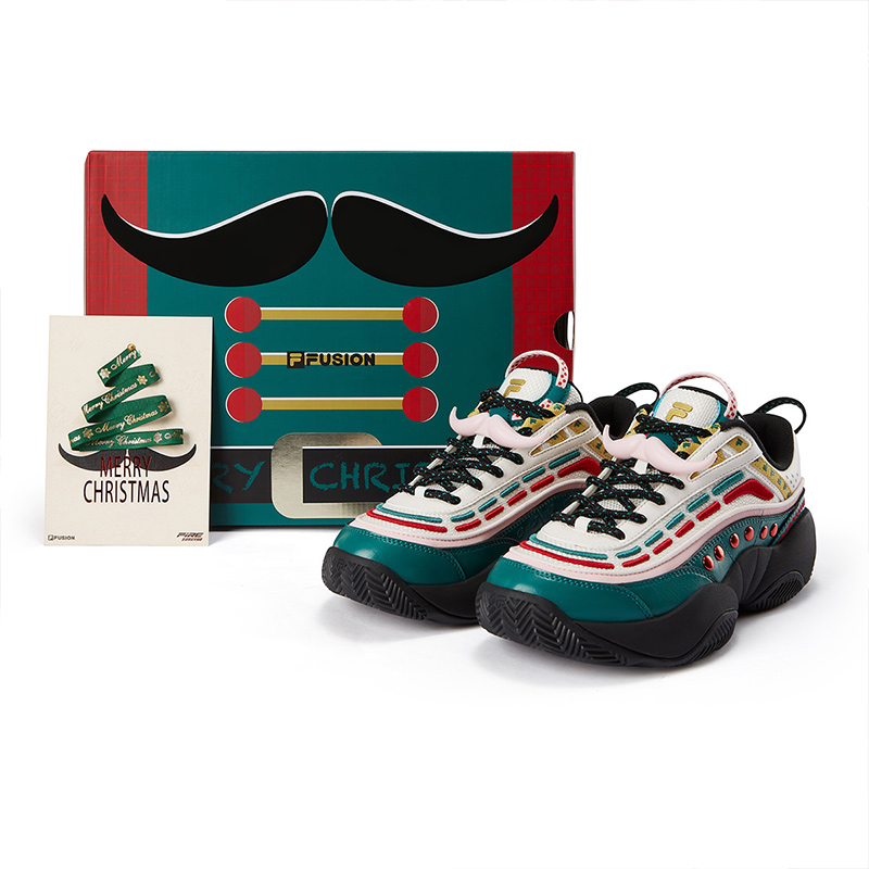 FILA FUSION FIRE XMAS Flame Shoes Versatile Abrasion Resistant Low top Vintage Basketball Shoes Women’s White Green