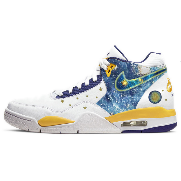 Nike Flight Legacy Cushioning Anti-Slip And Wear-Resistant Mid-Top Vintage Basketball Shoes Men’s White Blue Yellow