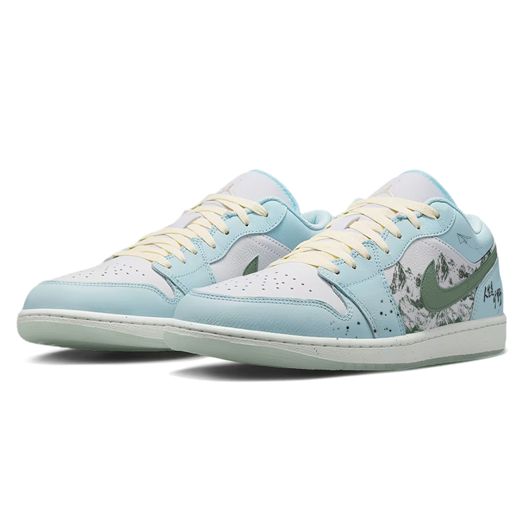 Jordan Air Jordan 1 Slip Resistant, Abrasion Resistant, Breathable Low top Vintage Basketball Shoes Unisex Blue