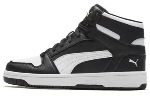 PUMA Puma Rebound Layup Sneakers, comfortable and versatile, shock-absorbing, non-slip, breathable and supportive, mid-top practical basketball shoes, same style for men and women, black and white