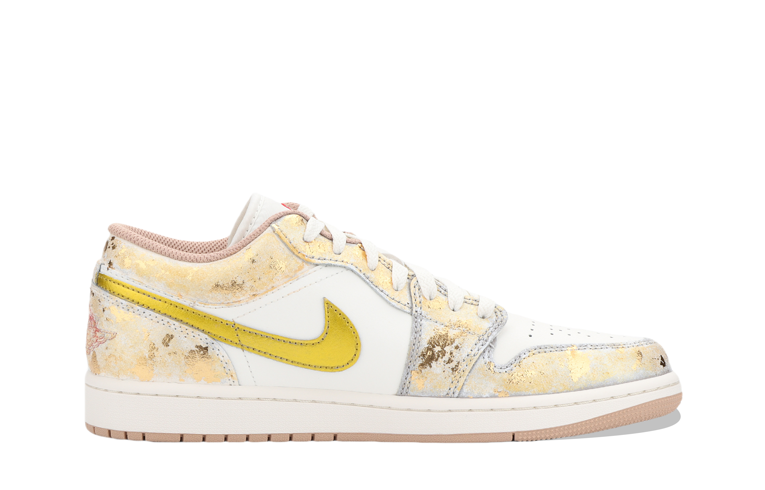 Jordan Air Jordan 1 Sun God Apollo 2.0 Cushioning, Wear Resistant Low top Vintage Basketball Shoes Unisex White Gold