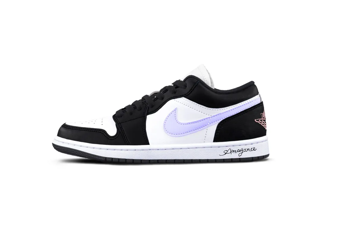 Jordan Air Jordan 1 Purple Panda Low top Vintage Basketball Shoes Unisex Black White Purple