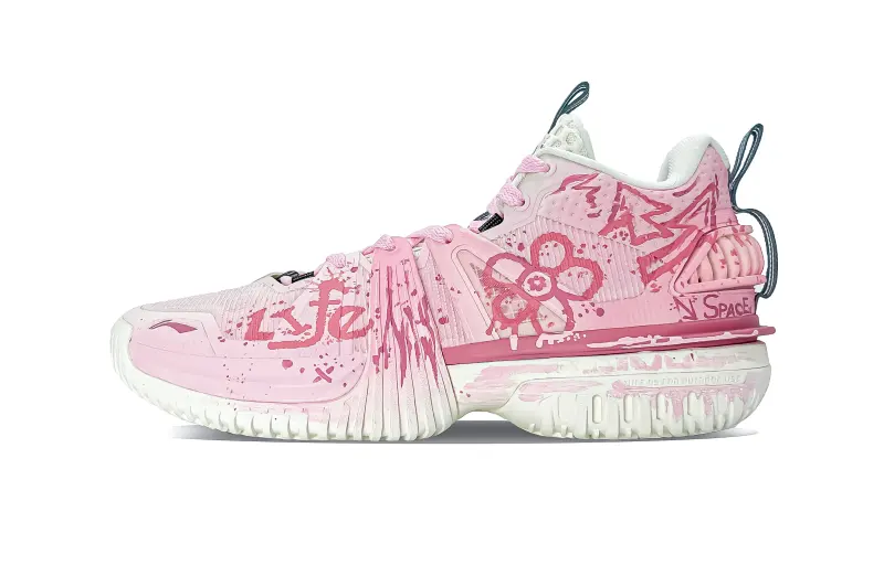 Li Ning Storm 2024 Cushioning Slip Resistant Breathable Low top Basketball Shoes Men's Pink