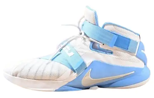 Nike LeBron Soldier 9 Abrasion Resistant Mid top Basketball Shoes Men's Light Blue White