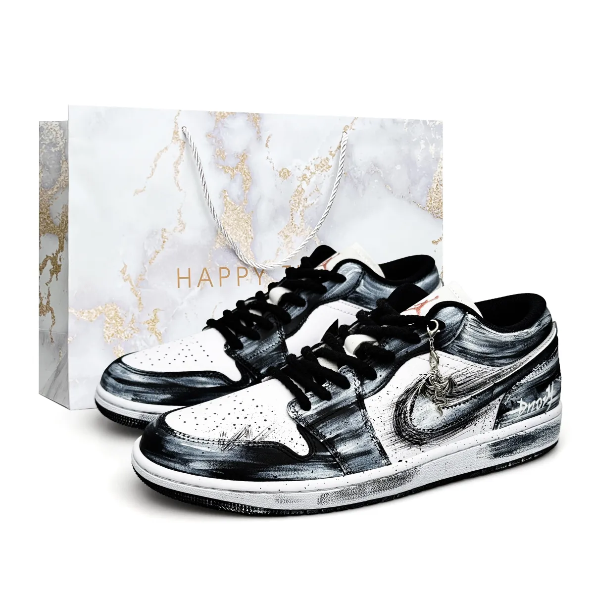 Jordan Air Jordan 1 Castle Dragon, Special Shopping Bag Abrasion Resistant Vintage Basketball Shoes Unisex