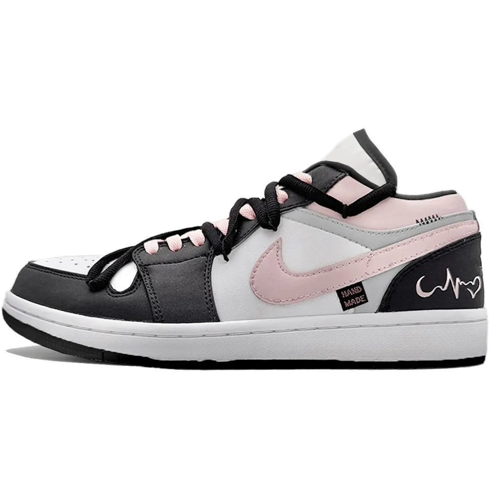 Jordan Air Jordan 1 Heart Wave Abrasion Resistant Low top Vintage Basketball Shoes Unisex Black White Pink
