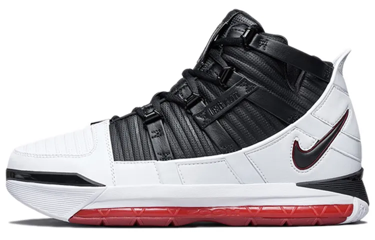 Nike Lebron 3 QS Home Cow Leather Cushioning Lightweight High top Basketball Shoes Men's Black White Red