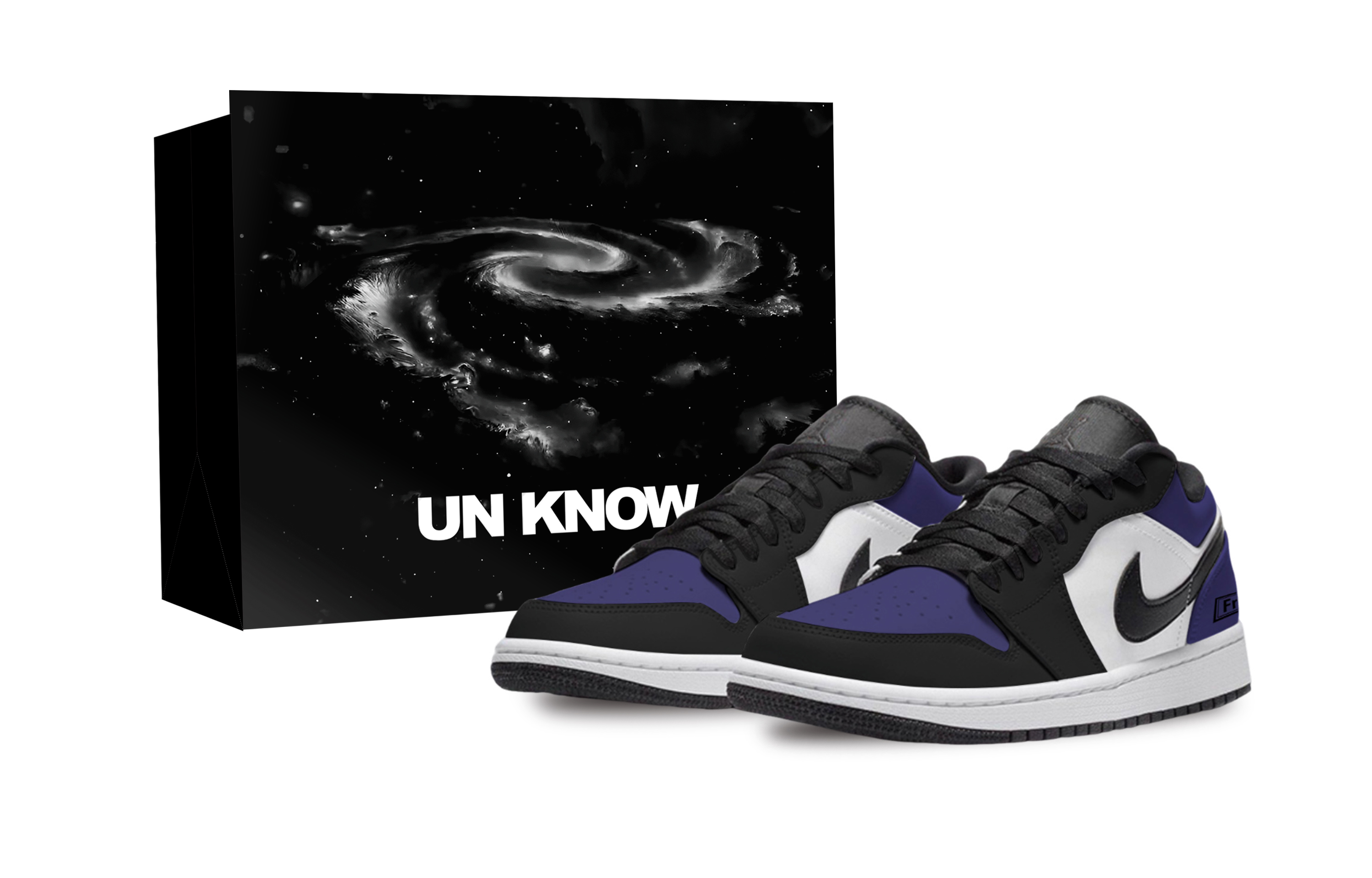 Jordan Air Jordan 1 Reverse, Shopping Bag Abrasion Resistant Low top Vintage Basketball Shoes Unisex Black Purple