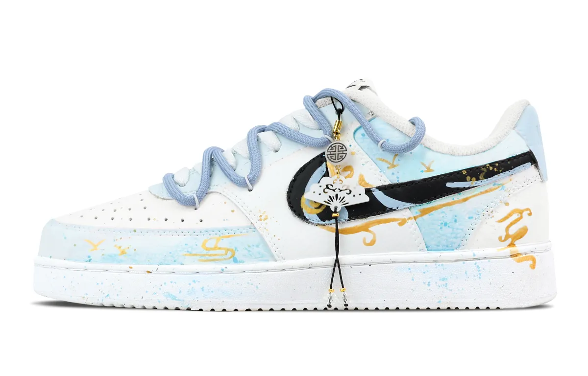 Nike Court Vision 1 Dragon Soaring Into The Clouds Anti Slip Wear Resistant Low Top Skateboard Shoes Men's Blue