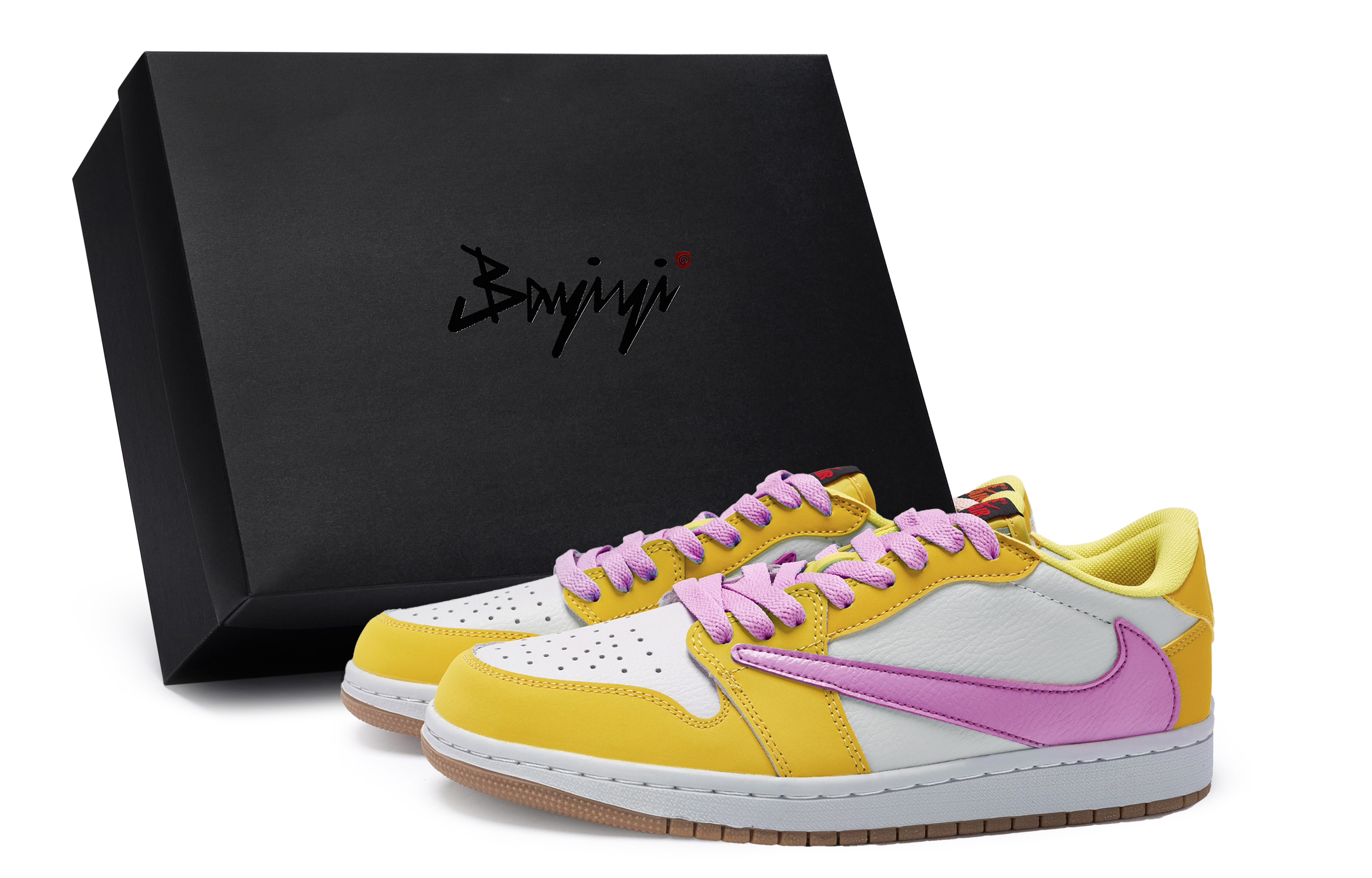 Travis Scott x Jordan Air Jordan 1 Low top Vintage Basketball Shoes Women's White Yellow Pink