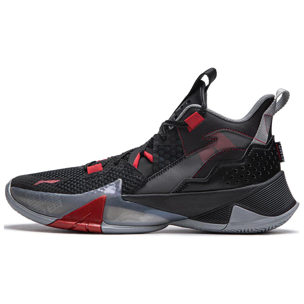Li Ning Basketball Collection Cushioning Abrasion Resistant Mid top Basketball Shoes Men’s Black Red