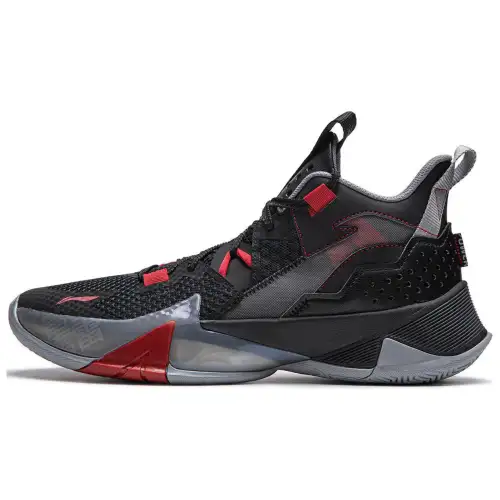 Li Ning Basketball Collection Cushioning Abrasion Resistant Mid top Basketball Shoes Men's Black Red
