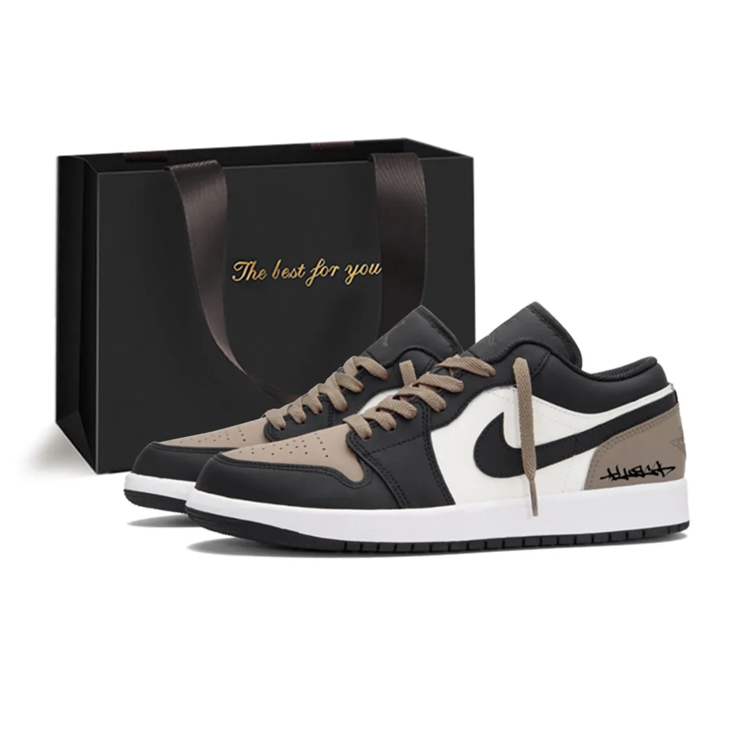 Jordan Air Jordan 1 Mocha Latte Abrasion Resistant Low top Vintage Basketball Shoes Unisex