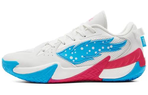Peak Outfield Dominator Pro Leather Surface Snow Mountain Flying Fox Color Cement Titan SWR Rubber Quick Start Efficient Cushioning Shock Absorption Anti-Slip Wear Resistance Rebound Anti-Twist Low-top Basketball Shoes Men's Milky White Blue