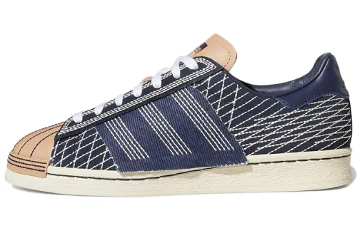Adidas Originals Superstar 82 Sashiko Casual Wear resistant And Lightweight Low top Skateboard Shoes Unisex Blue Brown