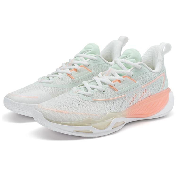 XTEP Light Feather 5 Cushioning Slip Resistant Low top Basketball Shoes Men’s White Green Pink
