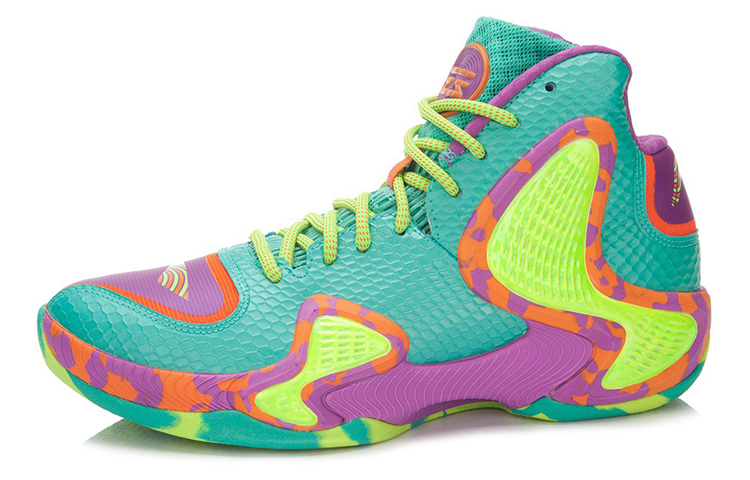 Li Ning Shadow 1 Cloud Cushioning Slip Resistant Coverage Support Mid top Basketball Shoes Men’s Green Yellow Purple