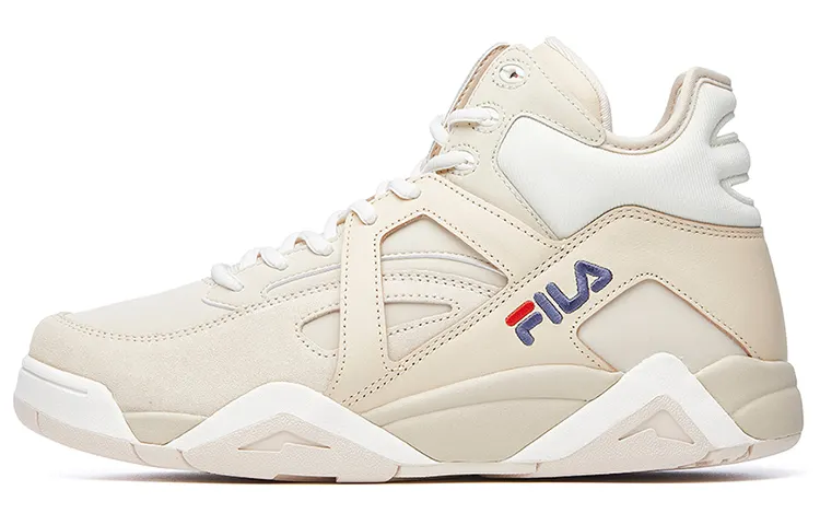 FILA Cage Textile, Synthetic Leather Cushioning Abrasion Resistant High top Vintage Basketball Shoes Men's Light Yellow