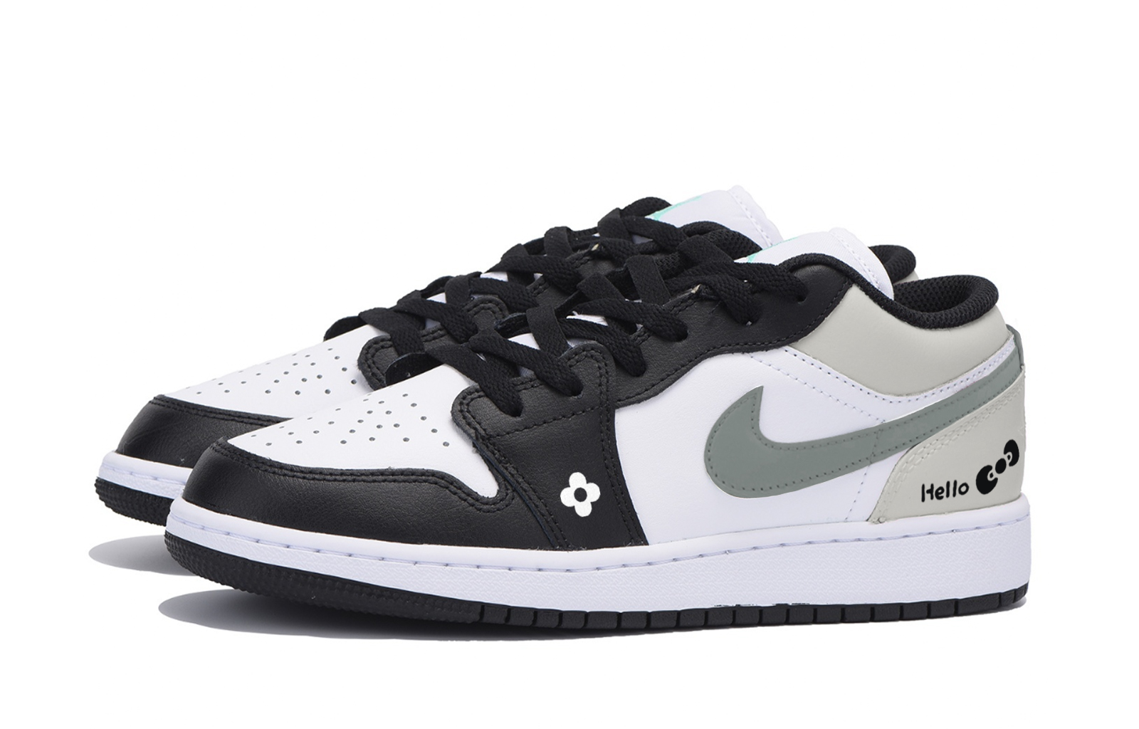 Jordan Air Jordan 1 Love Flower Mist, Special Shoe Box Slip Resistant Low top Vintage Basketball Shoes Men’s White Gray