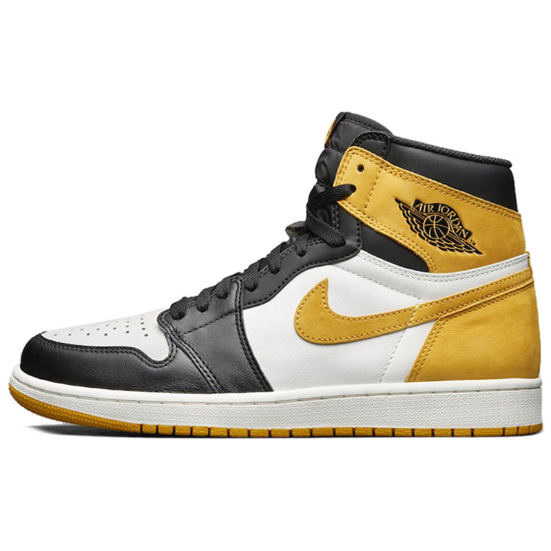 Jordan Air Jordan 1 Retro High Yellow Ochre OG model six-time champion comfortable high-top retro basketball shoes men's black and yellow toes