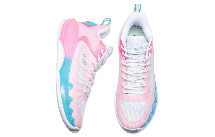 XTEP Game Ready Cushioning Slip Resistant Abrasion Resistant Low top Basketball Shoes Men's White Pink Blue