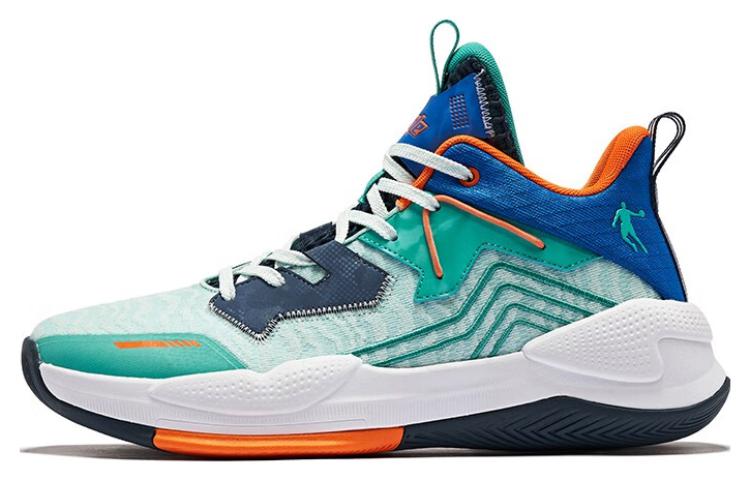 QIAODAN Slip Resistant Abrasion Resistant Cushioning Low top Basketball Shoes Men’s Green Blue Orange