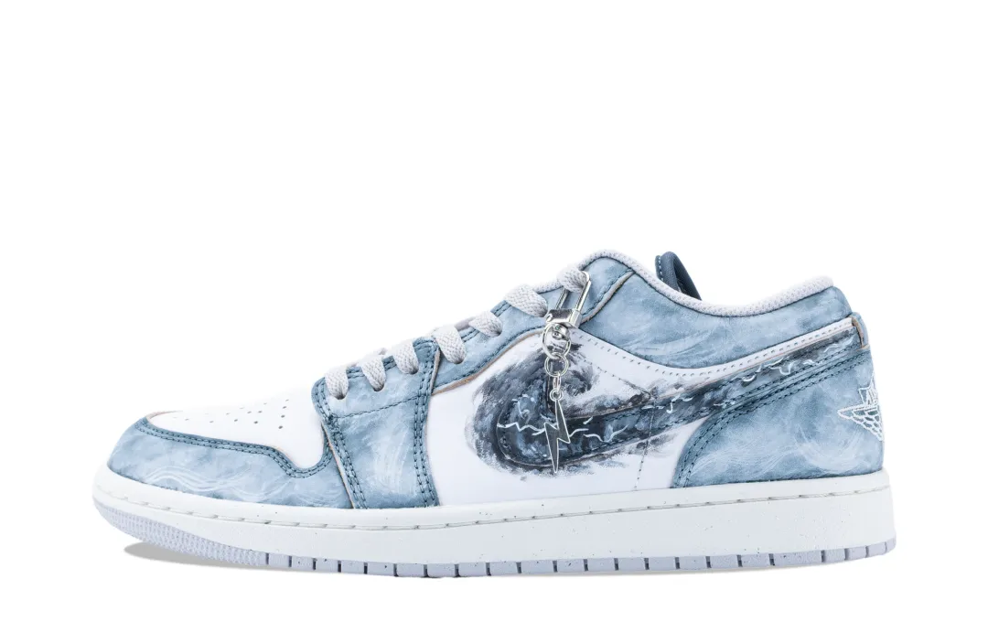 Jordan Air Jordan 1 Slip Resistant Abrasion Resistant Low top Vintage Basketball Shoes Men's Blue White