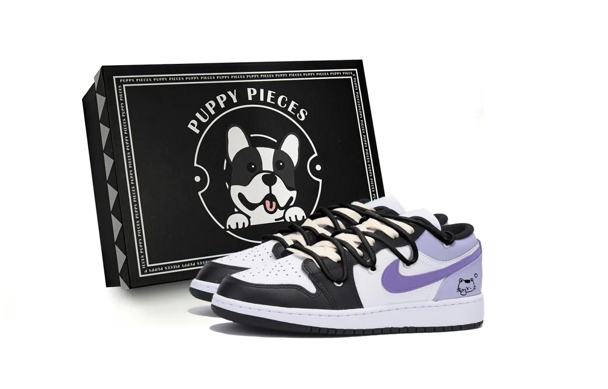 Jordan Air Jordan 1 Slip Resistant Abrasion Resistant Low top Vintage Basketball Shoes Men's Black Purple