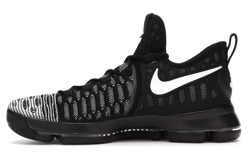 Nike KD 9 OG model round toe flat heel shock absorption balance low top practical basketball shoes men's black and white foreign version