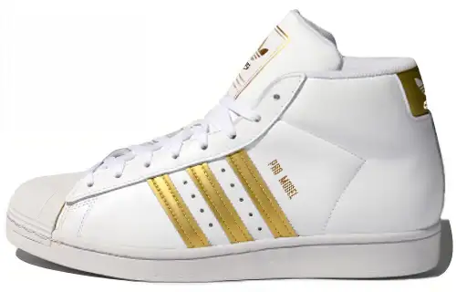 Adidas Originals Pro Model Synthetic Leather Breathable Mid top Skateboard Shoes Unisex White Gold