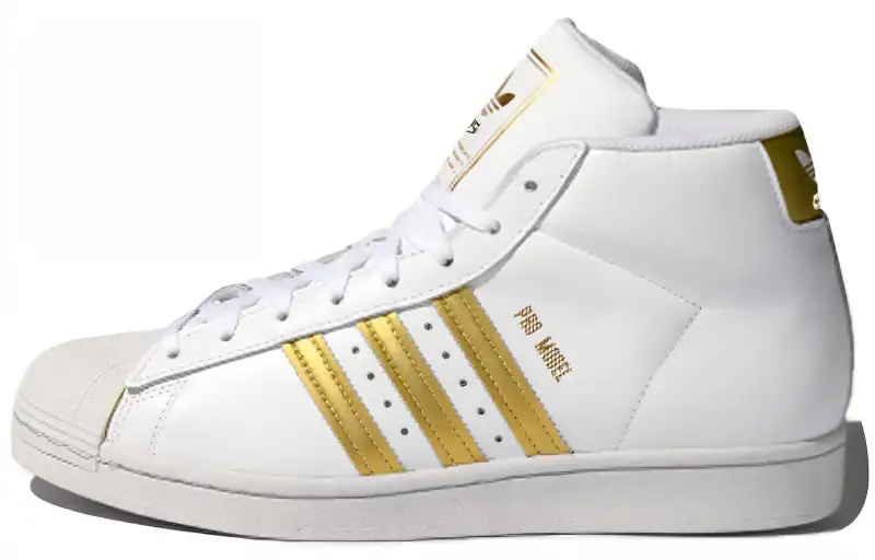 Adidas Originals Pro Model Synthetic Leather Breathable Mid top Skateboard Shoes Unisex White Gold