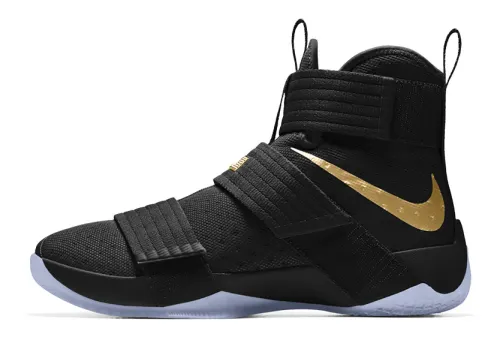 Nike Zoom soldier 10 Black Gold (Nike iD) LeBron 10 round-toe Velcro, non-slip, lightweight, high-top, practical basketball shoes, men's black