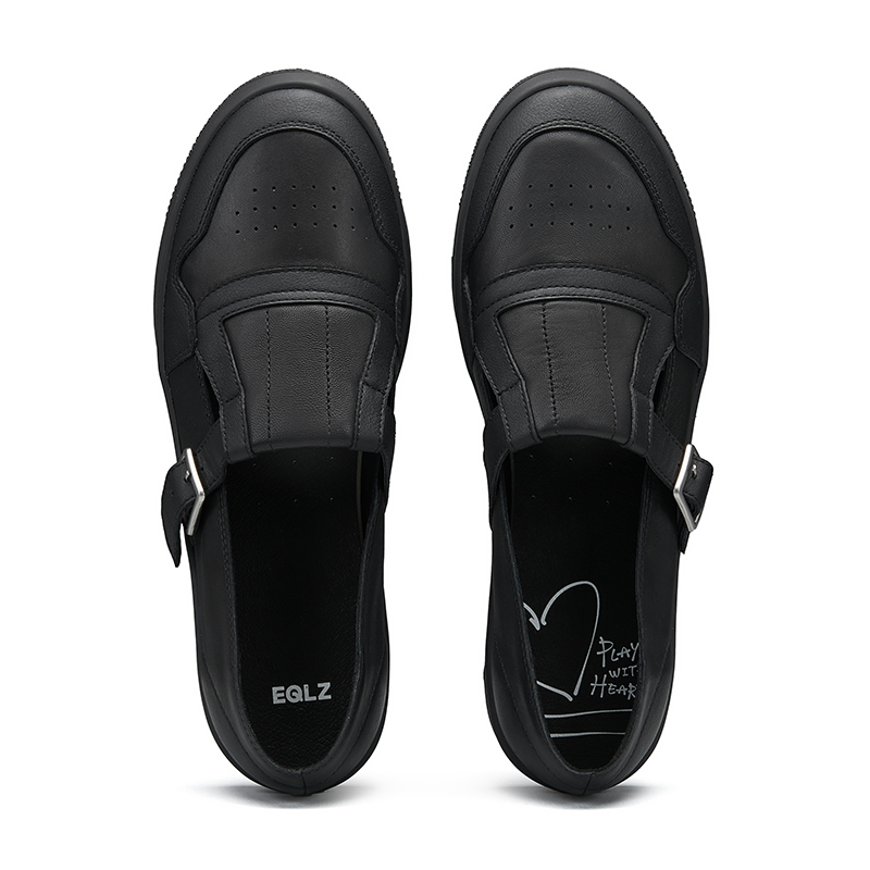 EQLZ EQUALIZER 1970 Top Grain Cow Leather Low top Vintage Basketball Shoes Unisex Black