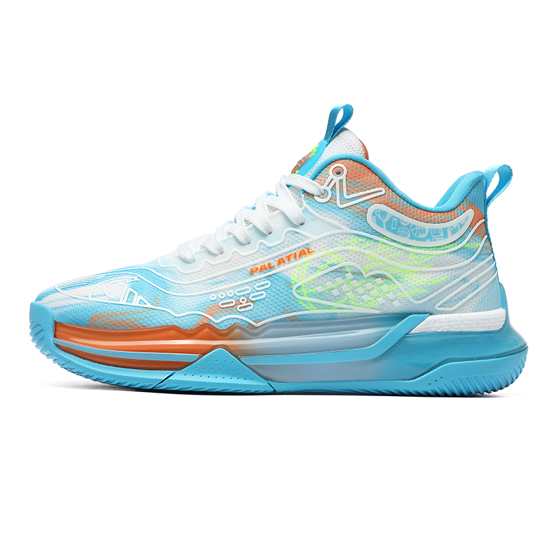 PALATIAL Northern Lights Basketball Shoes Men’s High Top Black Green/White Water Blue/Black Rose Red/Light Green