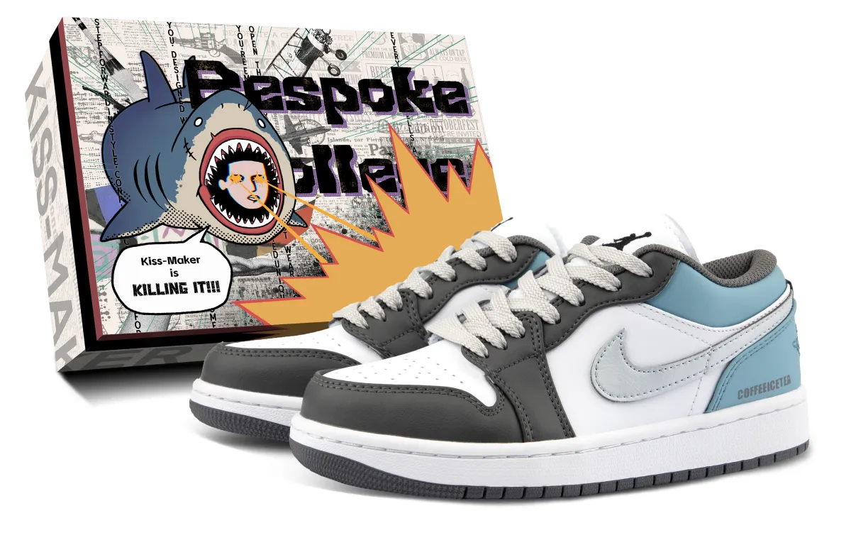 Jordan Air Jordan 1 Cow Leather Cushioning, Wear Resistant Low top Vintage Basketball Shoes Unisex Steel Blue