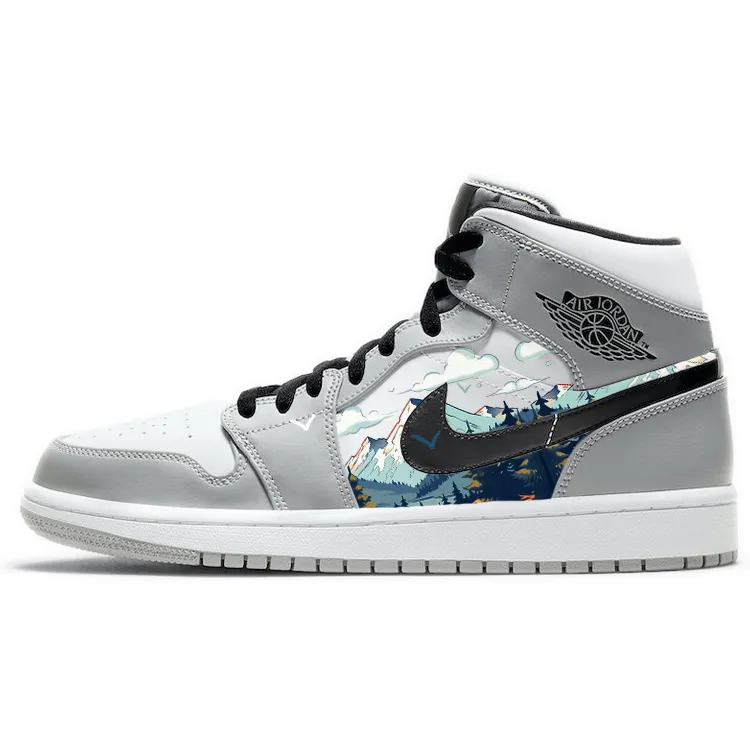 Jordan Air Jordan 1 Vintage Basketball Shoes Men's Mid Top White/Gray