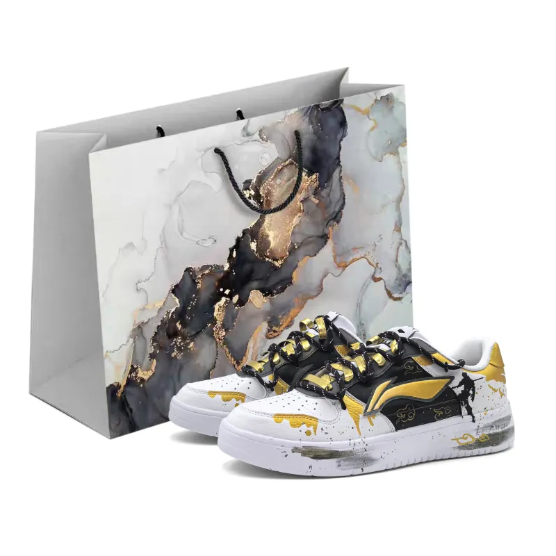 Li Ning Floating Boat Slip Resistant Abrasion Resistant Low top Skateboard Shoes Men's Black Gold