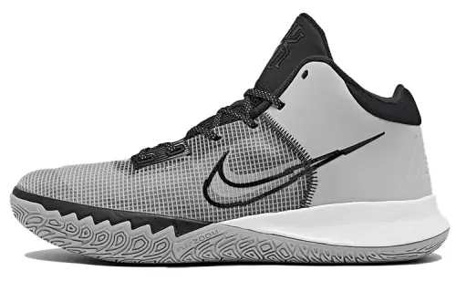 Nike Flytrap 4 Irving round toe lace-up, fabric synthetic leather TPU, shock-absorbing, non-slip, wear-resistant and breathable, mid-top practical basketball shoes, same style for men and women, gray, foreign version