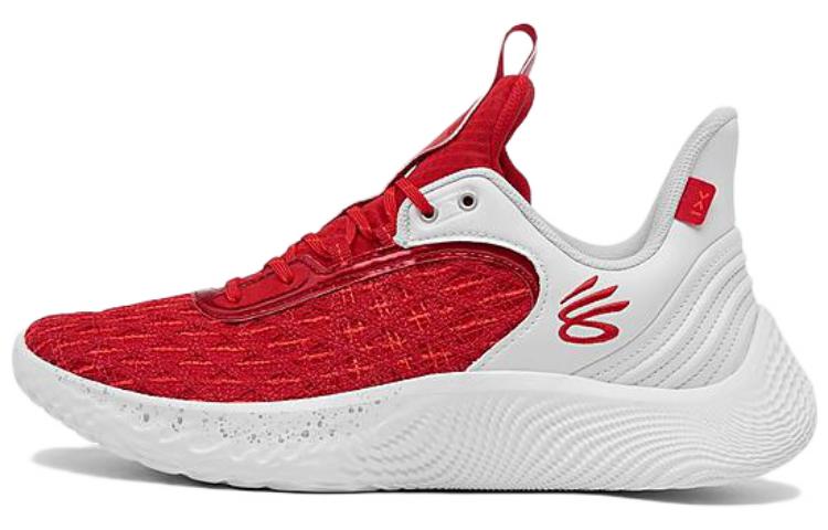 Under Armour Curry 9 Flow Team Fashionable and Versatile Low-top Basketball Shoes Men's White and Red