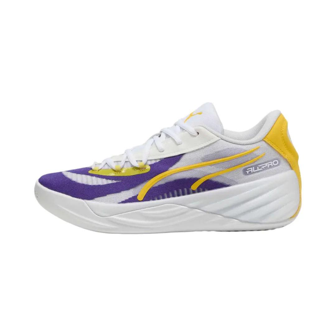PUMA All Pro Nitro Shock Absorbers Slip Resistant Abrasion Resistant Low Top Basketball Shoes Unisex White Purple