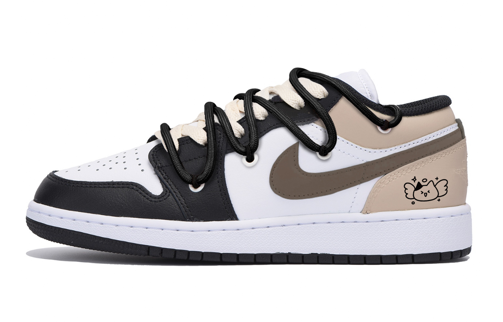 Jordan Air Jordan 1 Puppy Fragment Slip Resistant Abrasion Resistant Low top Vintage Basketball Shoes Men's Black Brown