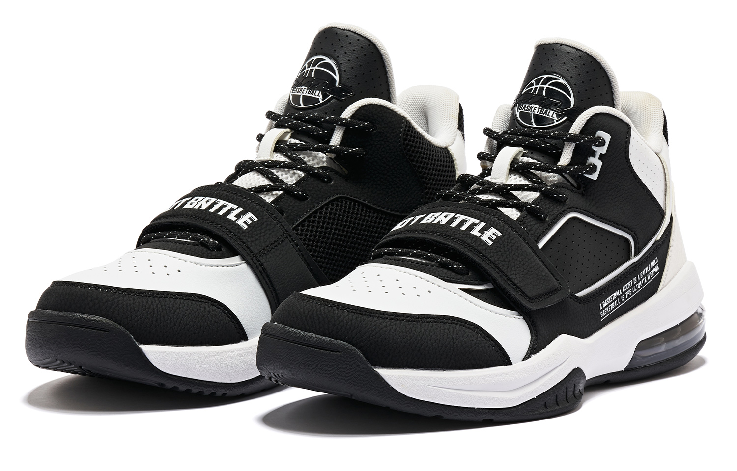 QIAODAN Cushioning Slip Resistant Abrasion Resistant Mid top Basketball Shoes Men’s Black White Gray