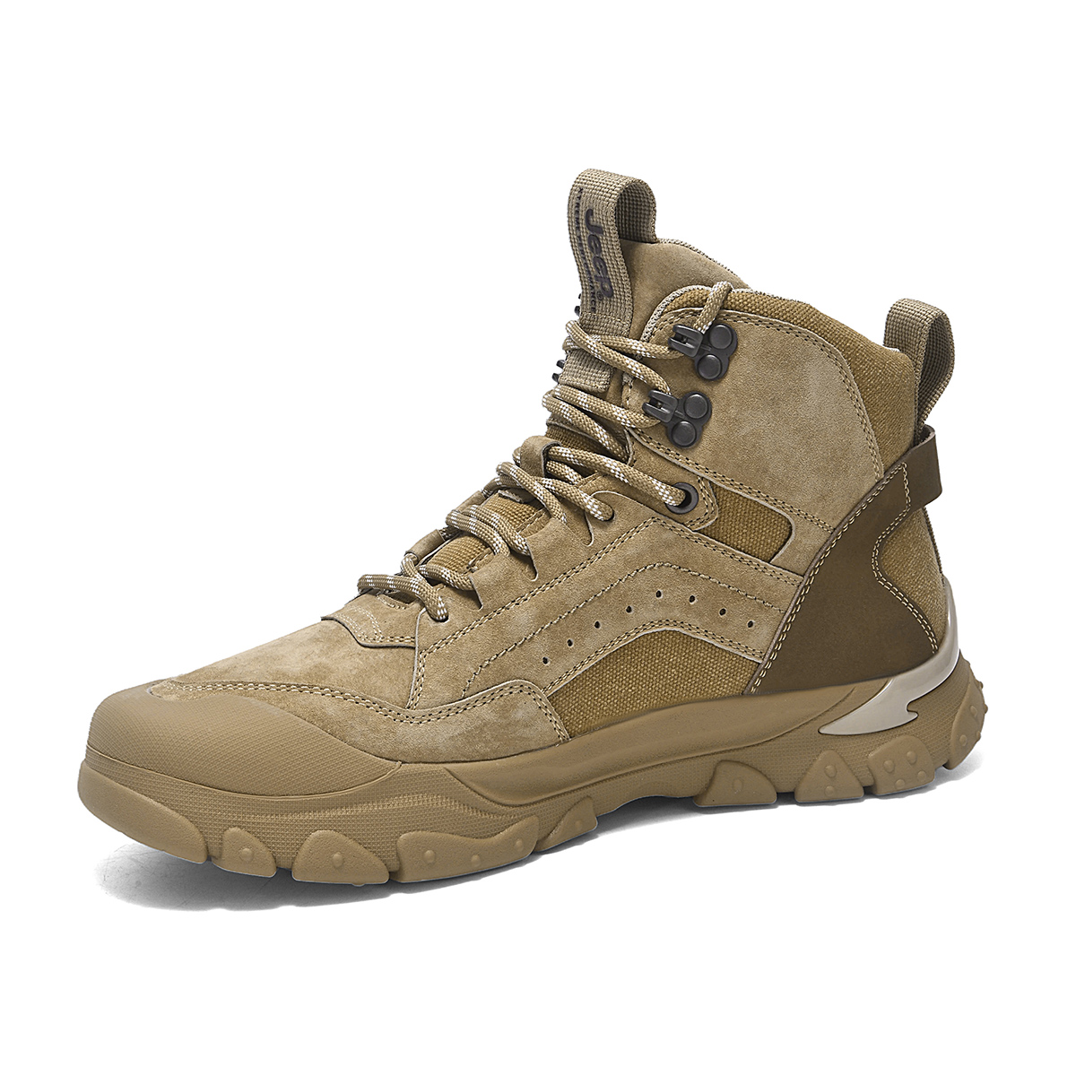 Jeep Textile, Pigskin Abrasion Resistant Breathable Coverage High top Mountaineering Shoes Men’s Khaki