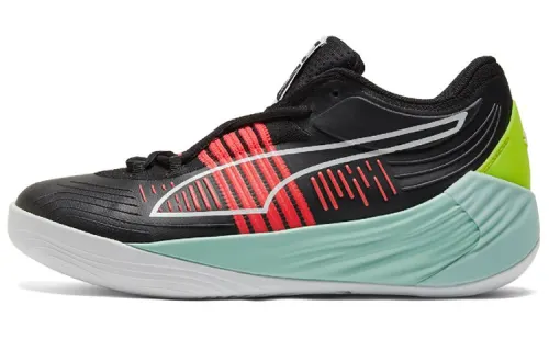PUMA Puma Fusion Nitro round toe lace-up fabric, shock-absorbing, non-slip, wear-resistant, supportive, lightweight, mid-top practical basketball shoes, same style for men and women, black and red