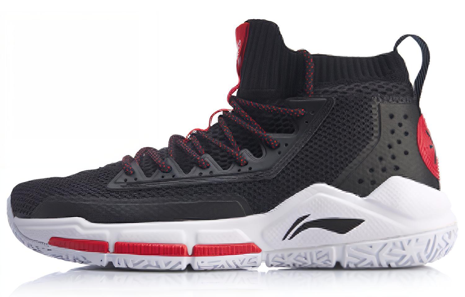 LiNing Wade series shock-absorbing wear-resistant high-top basketball shoes men's red and black