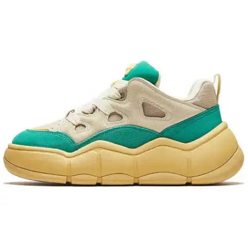 Anta Slip Resistant Abrasion Resistant Low top Skateboard Shoes Women's Beige Green
